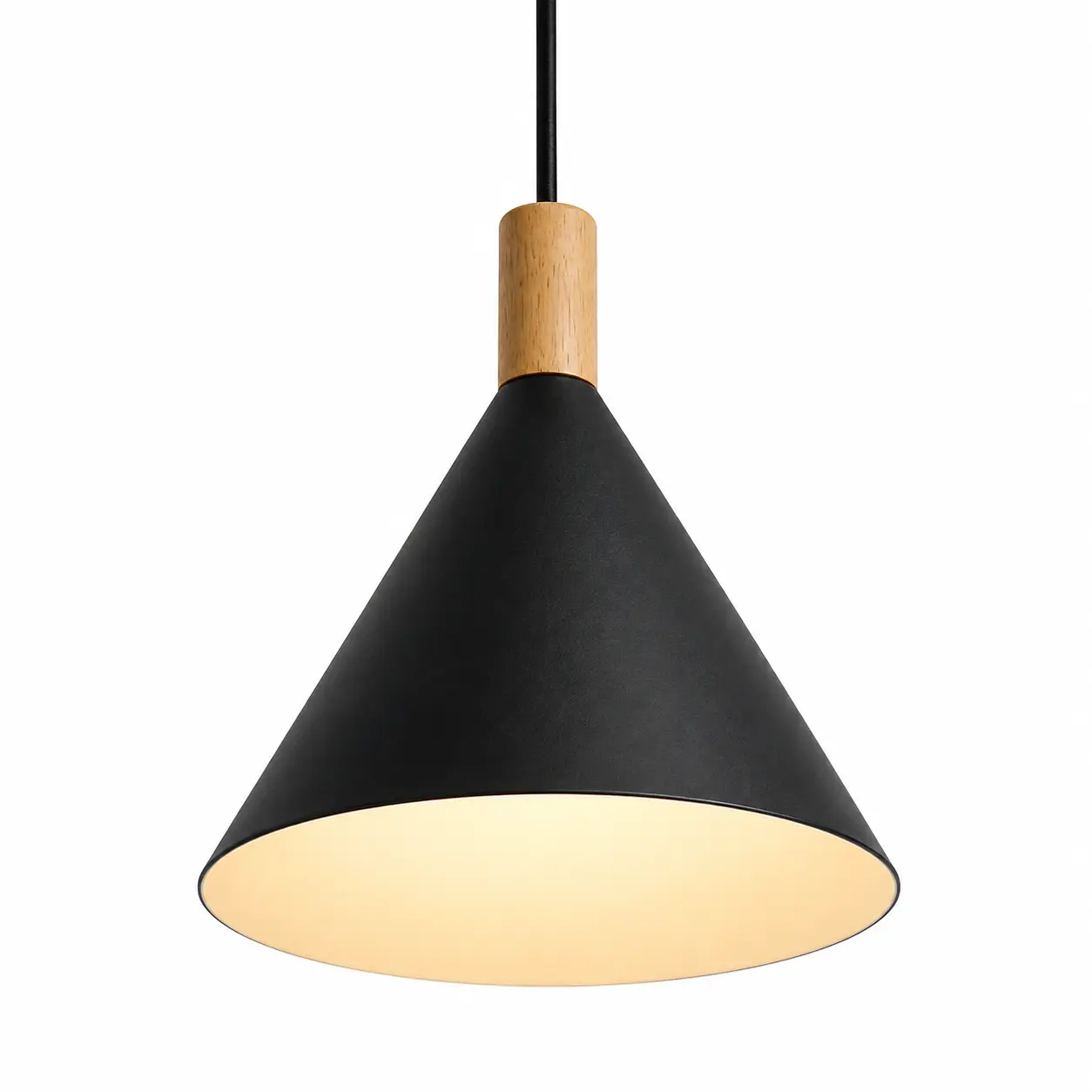 Suspension Cône Noir & Bois KJDD-052-Noir — Noir & bois